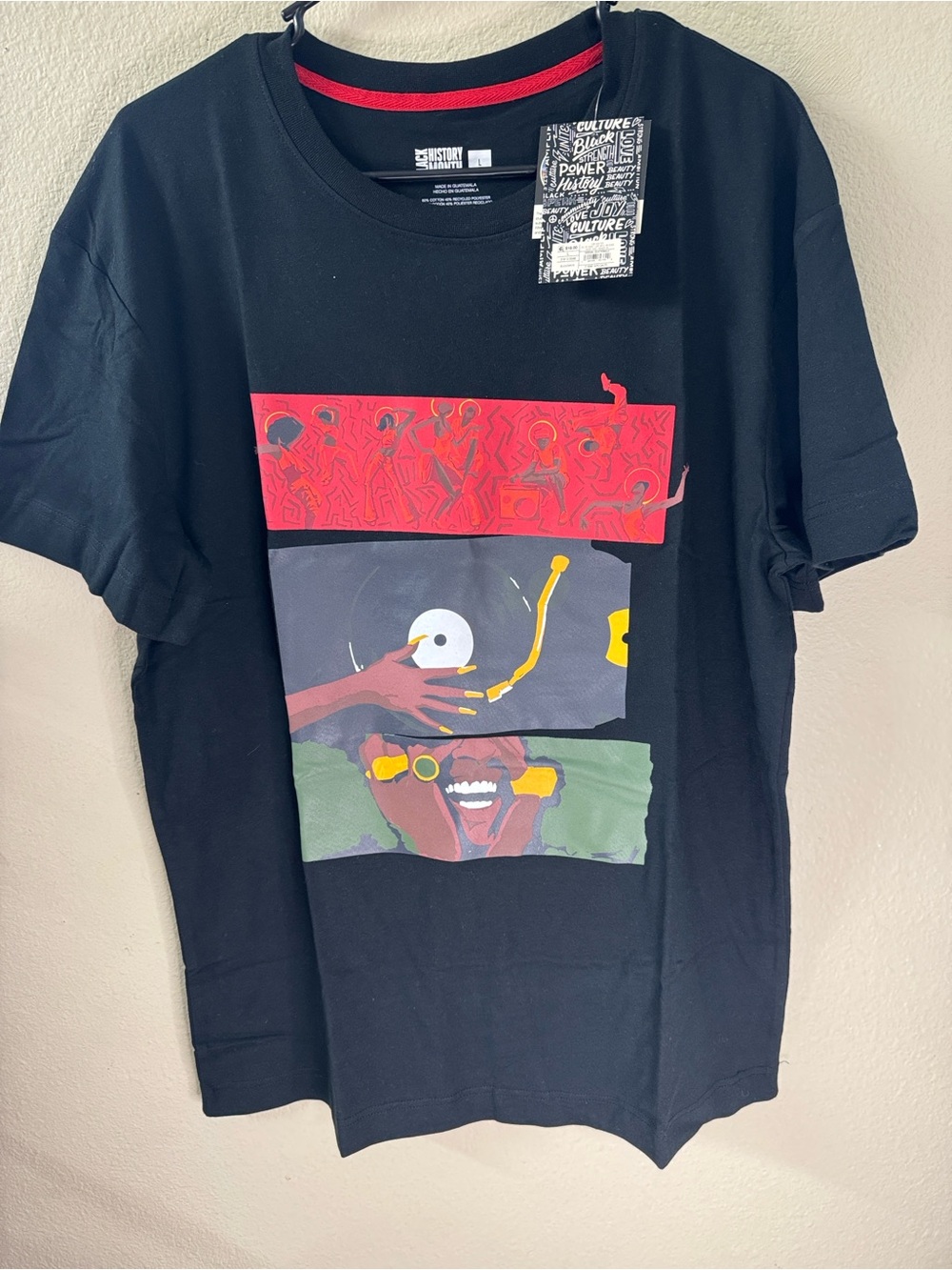 Target Black Short-Sleeve Graphic Tee with Red, Yellow, Green Panels